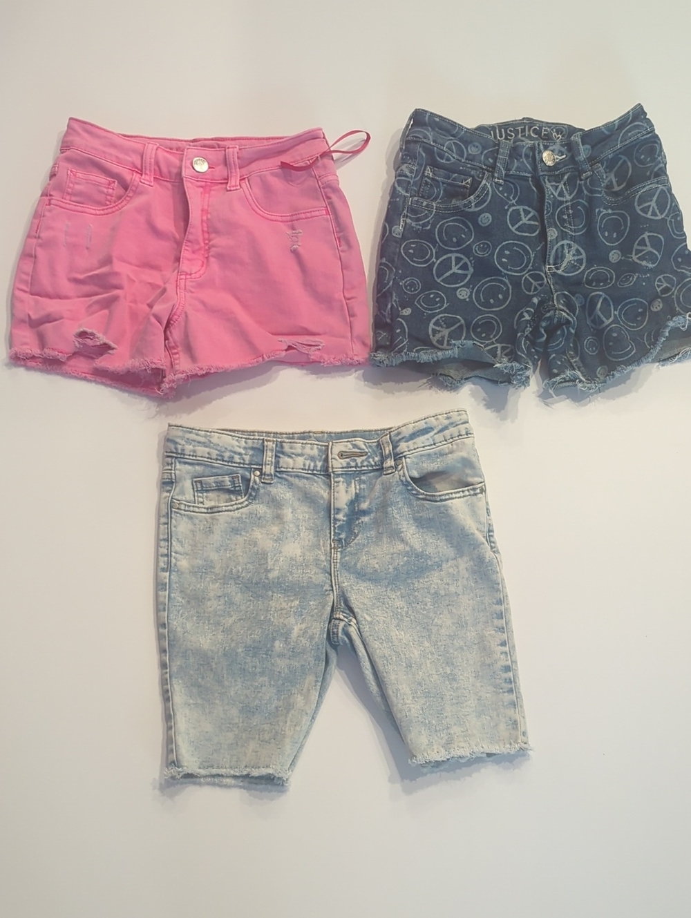 Girls Denim Shorts Bundle - Set of 3 Pink, Printed, Acid Wash